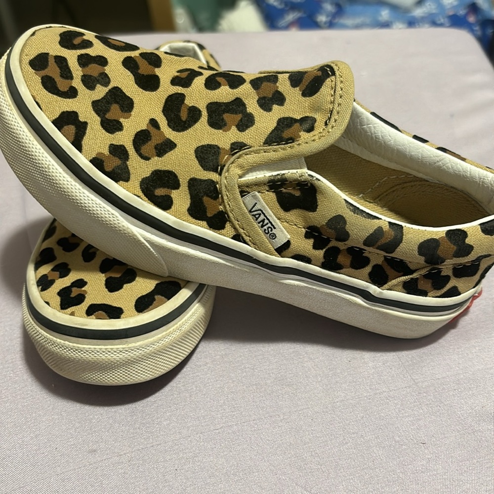Cheetah print Vans. Little girls size 12. Almost new Worn a handful of times. - Picture 2 of 4